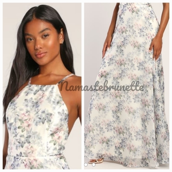 Nwt Lulu's Ivory Floral Print Backless Maxi Dress - Picture 5 of 16
